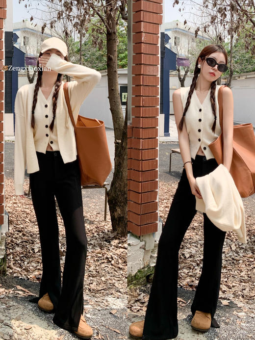 <曾小咸推荐>韩版气质V领毛织马甲背心开衫两件套 日常209.99 立减100 秒杀109.99！！ 商品图5