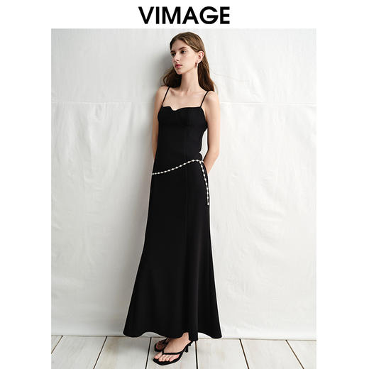 VIMAGE纬漫纪设计感抹胸细吊带黑色鱼尾轻礼服连衣裙2025春季新款V2377901 商品图1