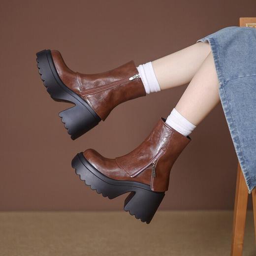 【预售5天】厚底马丁靴真皮松糕裤管靴，高跟时装靴粗跟短靴ZMXY&ZM2450 商品图1