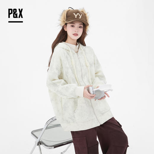 P&X设计师女装春季宽松连帽针织短款外套825113130 杏色 商品图3