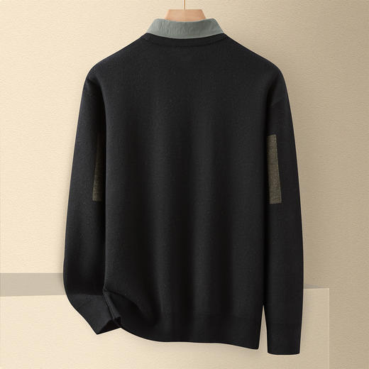 【提花撞色】罗蒙含羊毛假两件男针织衫男秋冬季衬衫长袖毛衣 商品图1