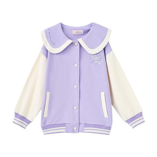 笛莎Deesha 童装女童外套2025春新款学院风撞色娃娃领棒球服 商品图4