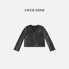 COCO ZONE " 千金风  "系列复古V领单排扣皮衣ACC2D2967