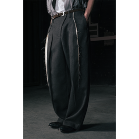 GOODBAI 916 撞色毛边斜襟廓形直筒西装裤