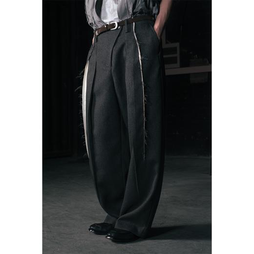 GOODBAI 916 撞色毛边斜襟廓形直筒西装裤 商品图0