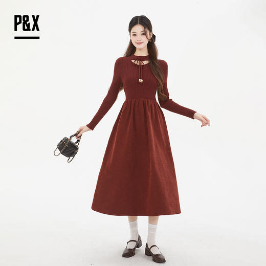 P&X设计师女装春季针织镂空设计感连衣长裙825108090 红色 商品图0