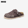 MIO米奥夏季新款复古勃肯拖包头拖咖色牛绒皮面珍珠休闲鞋M252243428 商品缩略图1