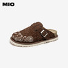 MIO米奥夏季新款复古勃肯拖包头拖咖色牛绒皮面珍珠休闲鞋M252243428 商品缩略图0