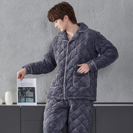 芬腾夹棉睡衣 男女款 冬季加厚加绒三层超厚棉袄 保暖套装 珊瑚绒家居服 商品图13