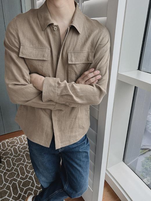 顺丰包邮20345洛诗琳甄选100亚麻清爽廓形休闲口袋男士衬衫1035 商品图2