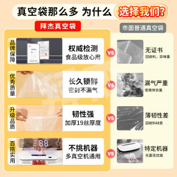 拜杰真空密封袋食品级家用真空袋食品抽真空封口袋塑封袋真空机包装袋保鲜袋大号压缩收纳卷袋30cm*5m 商品图3