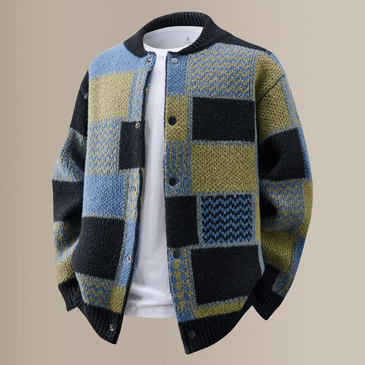 【色块拼接】罗蒙加厚粗针针织开衫男士外套时尚外套男士针织衫毛衣 商品图1