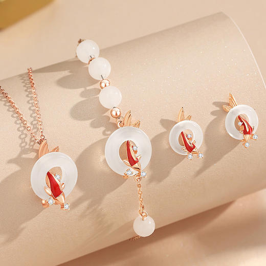 【万物有鲤】S925银锦鲤平安扣串珠白玉髓手链【JHY-A001236B】 商品图3