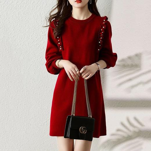 秋冬新款【大衣毛衣裙】圆领宽松长袖内搭打底针织连衣裙 新年服HLY 商品图2