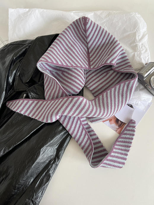 丁摩 多种风格秋冬韩版条纹帽子围巾一体女保暖披肩围脖毛线针织帽连帽4ZF-123003 商品图5