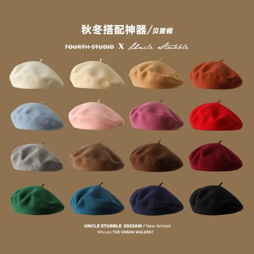 丁摩 羊毛贝雷帽女生冬季百搭蓓蕾帽日系文艺复古画家帽子4ZF-123004 商品图2