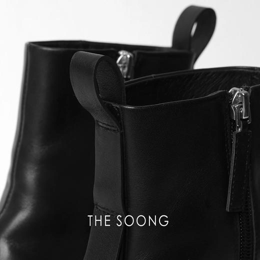 THESOONG"月牙鞋"极简小牛皮方头亮面柔软高跟短靴HWXZ6452 商品图3