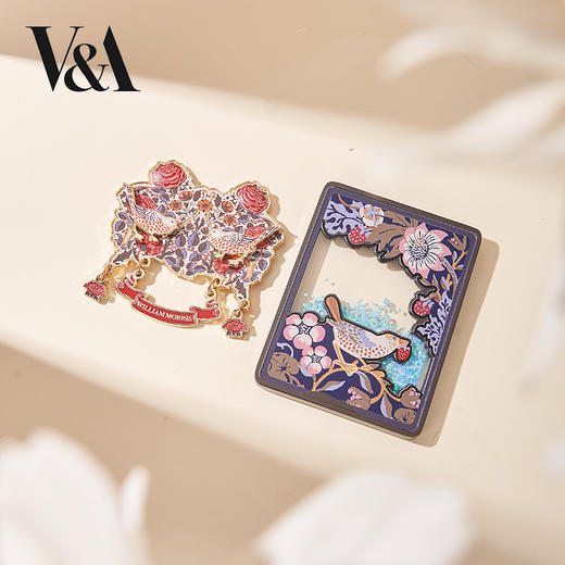 V&A博物馆威廉莫里斯系列草莓小偷金属亚克力流沙冰箱贴 玫瑰双层旋转吊坠冰箱贴 商品图0
