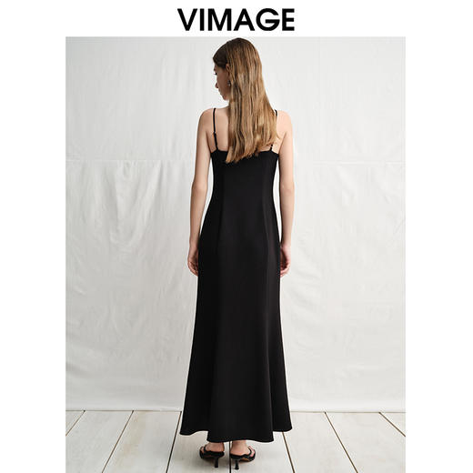 VIMAGE纬漫纪设计感抹胸细吊带黑色鱼尾轻礼服连衣裙2025春季新款V2377901 商品图4
