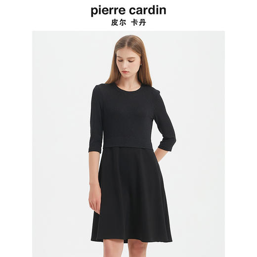 皮尔卡丹女装连衣裙 通勤淑女经典圆领修身小黑裙C44DL82B0
 商品图3