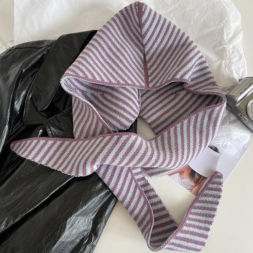 丁摩 多种风格秋冬韩版条纹帽子围巾一体女保暖披肩围脖毛线针织帽连帽4ZF-123003 商品图3