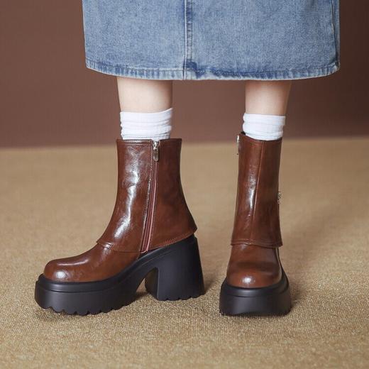 【预售5天】厚底马丁靴真皮松糕裤管靴，高跟时装靴粗跟短靴ZMXY&ZM2450 商品图2