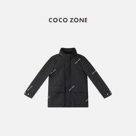 COCO ZONE 设计感菱格连帽棉服撞色拼接长袖上衣CC2C2159