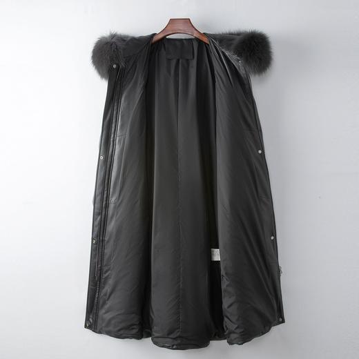 丁摩 100%绵羊皮狐狸毛领连帽鹅绒皮羽绒服女式真皮皮衣外套4ZF-77052B 商品图2