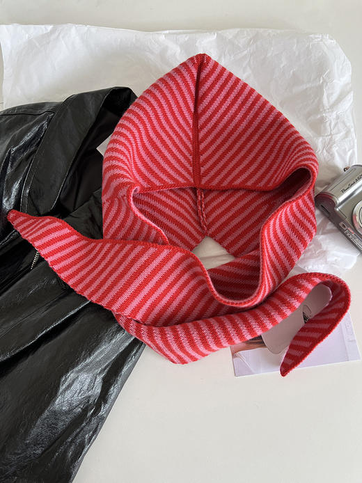 丁摩 多种风格秋冬韩版条纹帽子围巾一体女保暖披肩围脖毛线针织帽连帽4ZF-123003 商品图8