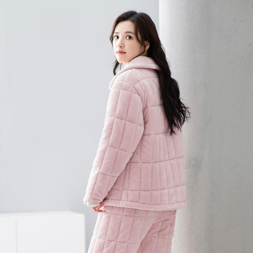 芬腾夹棉睡衣 男女款 冬季加厚加绒三层超厚棉袄 保暖套装 珊瑚绒家居服 商品图2