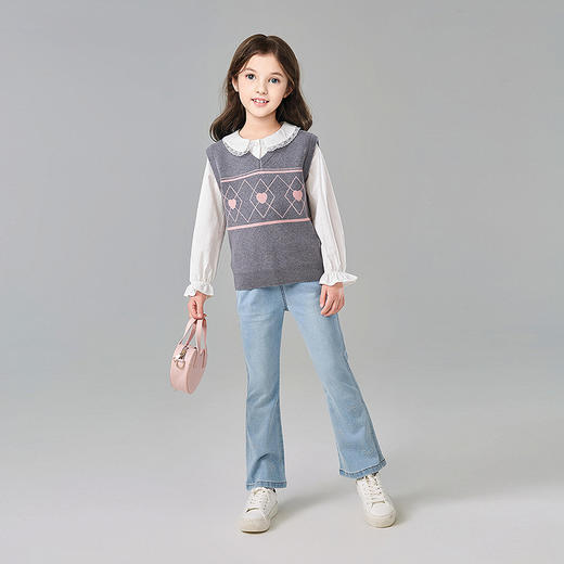 笛莎Deesha 童装女童马甲2025春新款学院风菱格马甲 商品图2