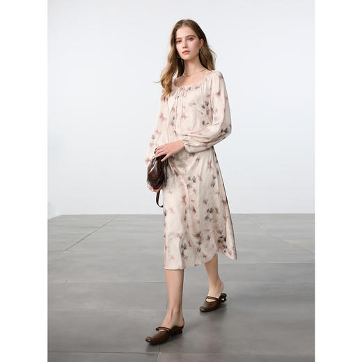 三彩独醒2025春季新款系带大方领碎花连衣裙垂感A字长裙优雅F 商品图2