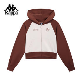 Kappa卡帕背靠背运动开身帽衫新款女士复古休闲卫衣撞色短款外套K0F22MK05