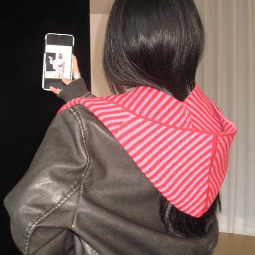 丁摩 多种风格秋冬韩版条纹帽子围巾一体女保暖披肩围脖毛线针织帽连帽4ZF-123003 商品图2