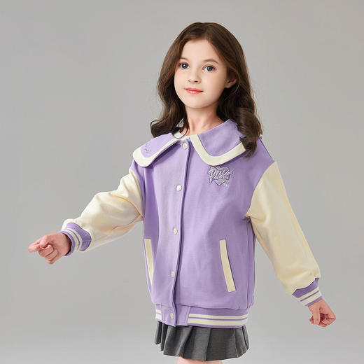 笛莎Deesha 童装女童外套2025春新款学院风撞色娃娃领棒球服 商品图1