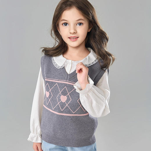 笛莎Deesha 童装女童马甲2025春新款学院风菱格马甲 商品图3
