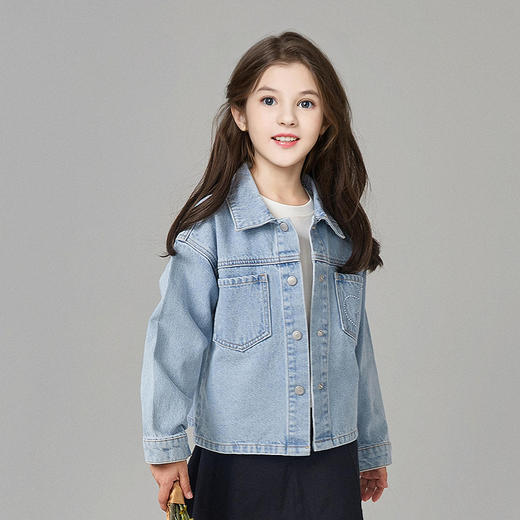 笛莎Deesha 童装女童外套2025春新款爱心刺绣牛仔外套 商品图1