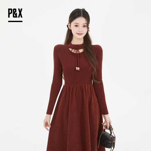 P&X设计师女装春季针织镂空设计感连衣长裙825108090 红色 商品图3