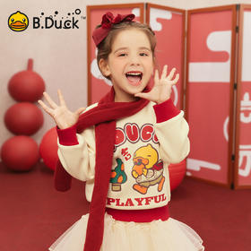 bduck小黄鸭童装冬季女童红色加绒卫衣套头衫新年冬装拜年服保暖上衣105-150 BF5531060