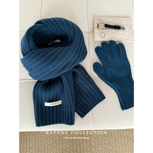 丁摩 美拉德色系澳洲100%纯羊毛围巾手套套装纯色坑条情侣保暖围脖秋冬4ZF-123002 商品图3