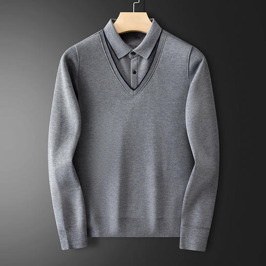 【含绵羊毛】罗蒙加绒加厚男士毛衣保暖舒适针织衫男假两件毛衣男 商品图4