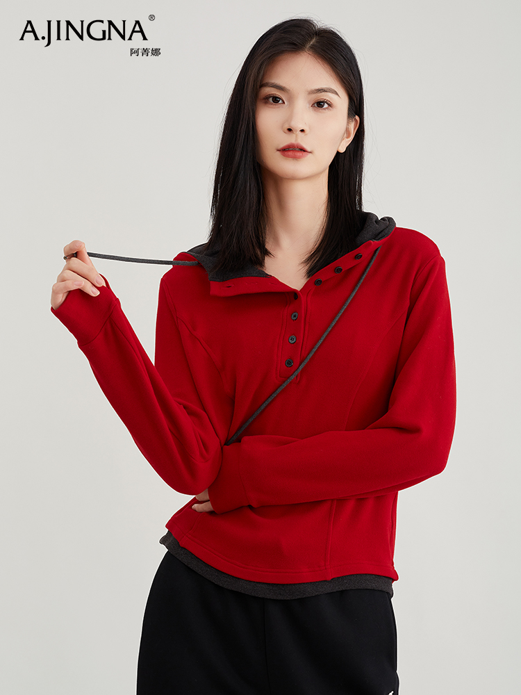 【淘衣节专享价】阿菁娜新春德绒撞色休闲时髦瘦瘦衫F29D201009