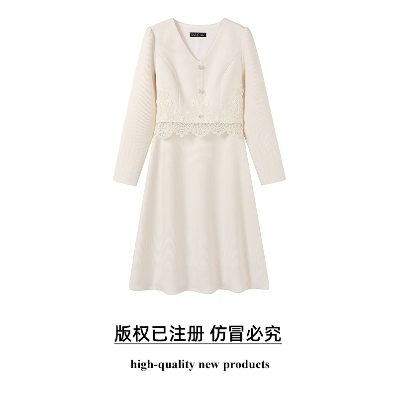 奢姿2025春季新款大码女装胖妹妹优雅连衣裙V领假两件拼接裙子女9951834696