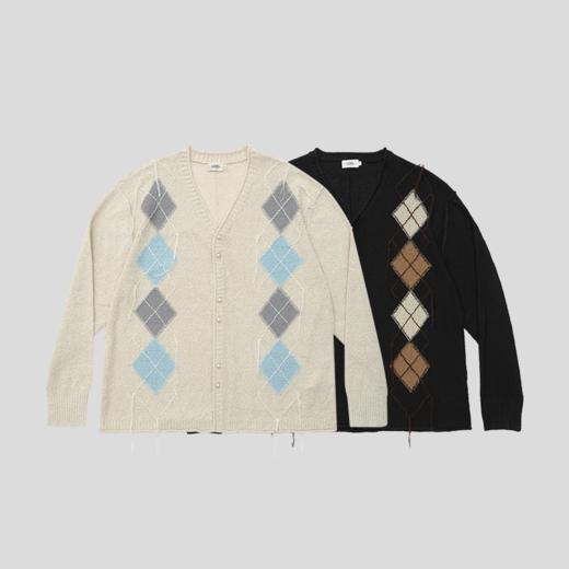 GOODBAI 916 菱形撞色提花毛边仿珍珠扣针织开衫 商品图1