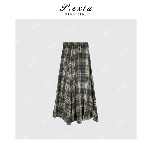 04-3潘依绣丁丁宠粉学院风绒面不规则格纹设计感半身裙 WH00272 商品图1