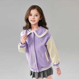 笛莎Deesha 童装女童外套2025春新款学院风撞色娃娃领棒球服