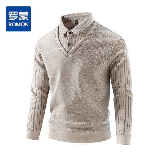 【一件过冬】罗蒙加绒衬衫男士假两件针织衫毛衣秋冬加绒衬衣 商品图0