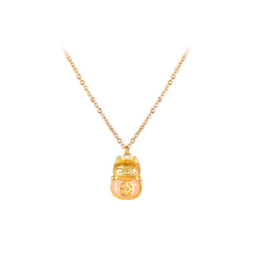 大英博物馆 巴斯特系列粉晶招财猫WINK古法项链 商品图4