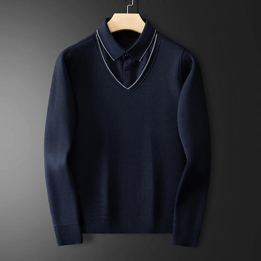 【含绵羊毛】罗蒙加绒加厚男士毛衣保暖舒适针织衫男假两件毛衣男 商品图3