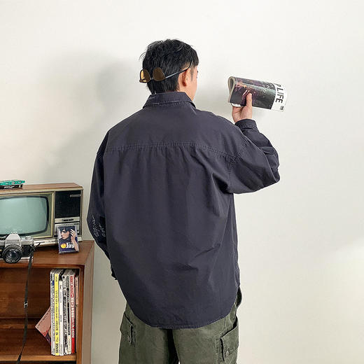 徐太浪日系复古工装长袖衬衫男2025春季新款休闲拼接口袋衬衣外套 商品图3